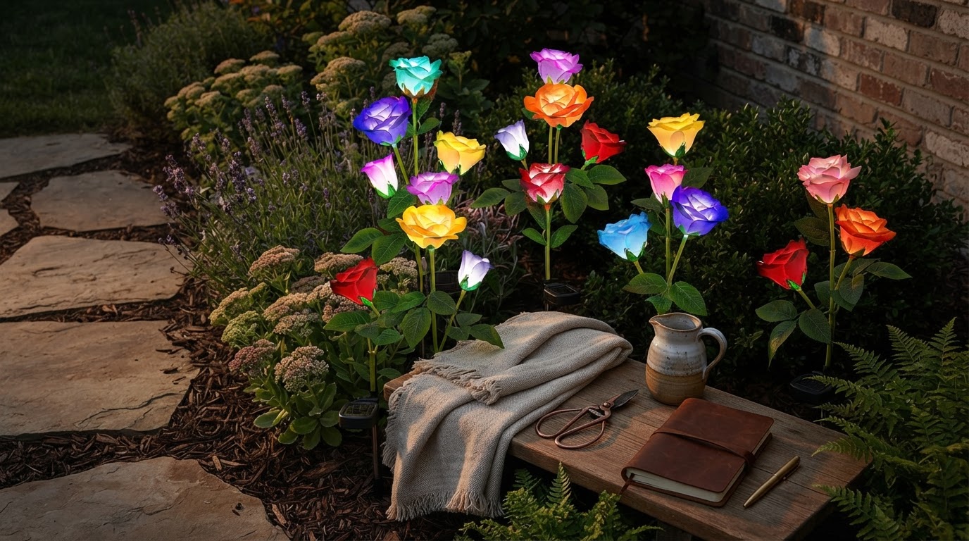 Enhancing Flower Bed Decor with solar Glow Roses