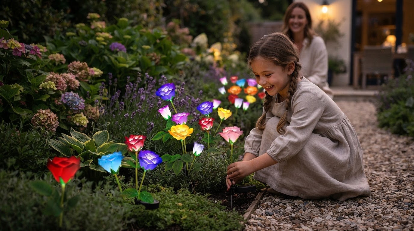How to light flower beds with solar Glow Roses?