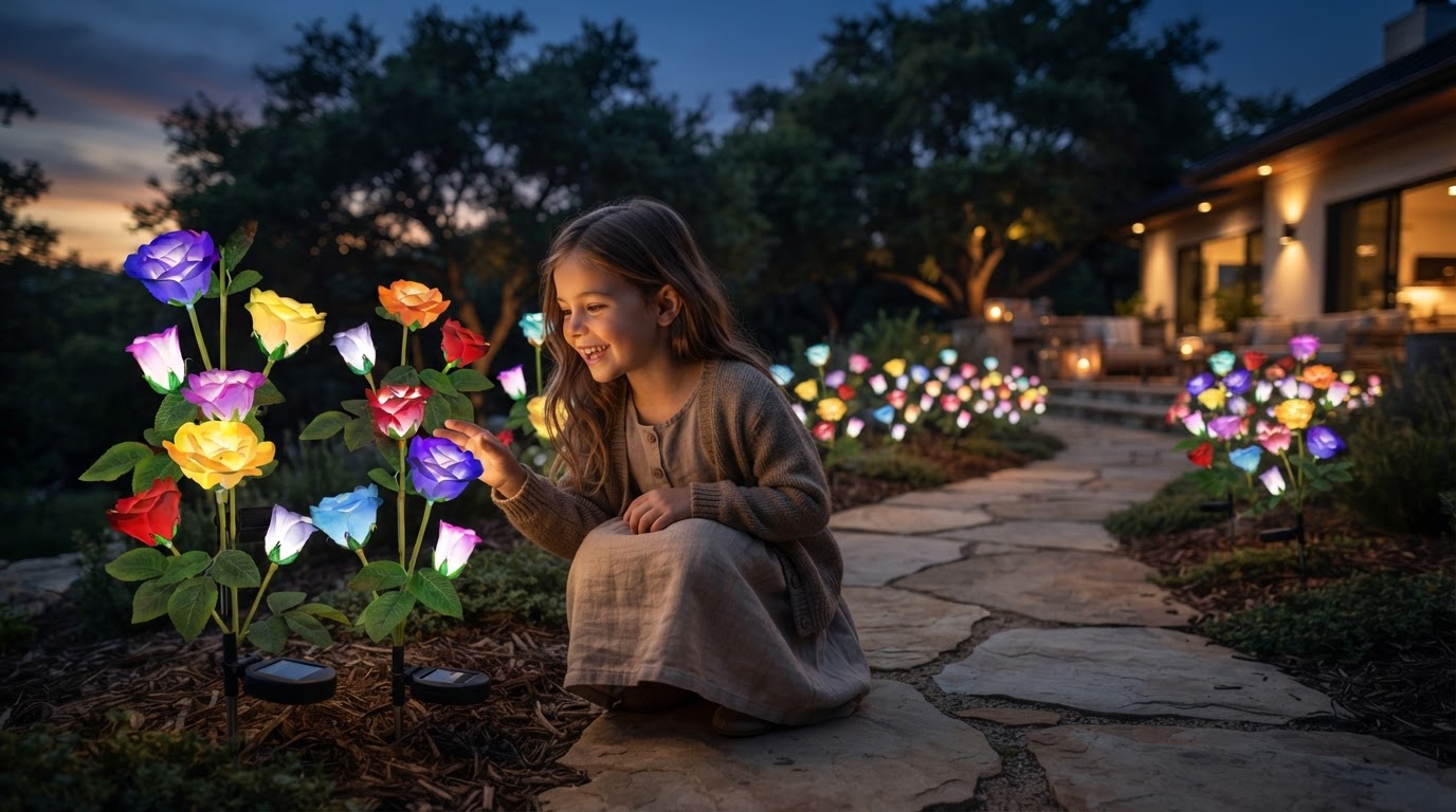 A 4-Step Setup for solar Glow Roses Walkway Lighting