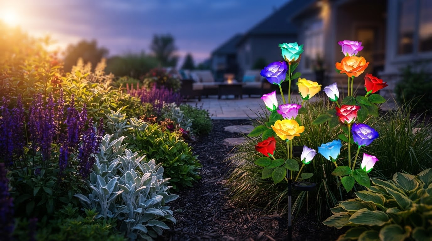 Solar Glow Roses for Light Up Flower Bed Decor