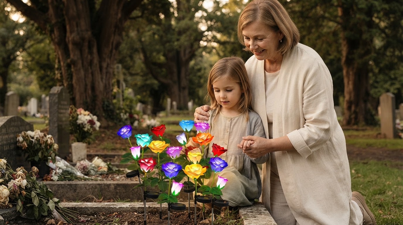 Solar Glow Roses for Cemetery Memorial Decoration