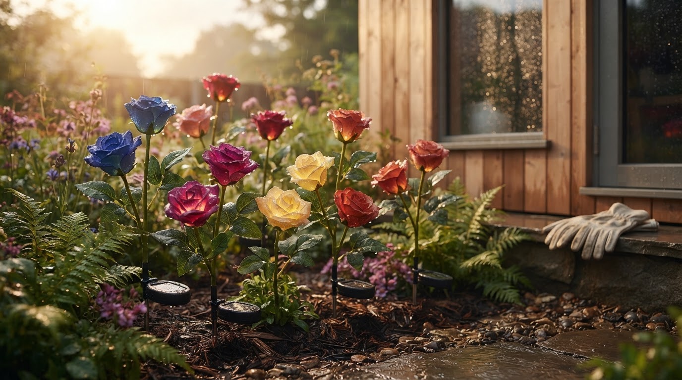 How do solar Glow Roses perform in various weather conditions?