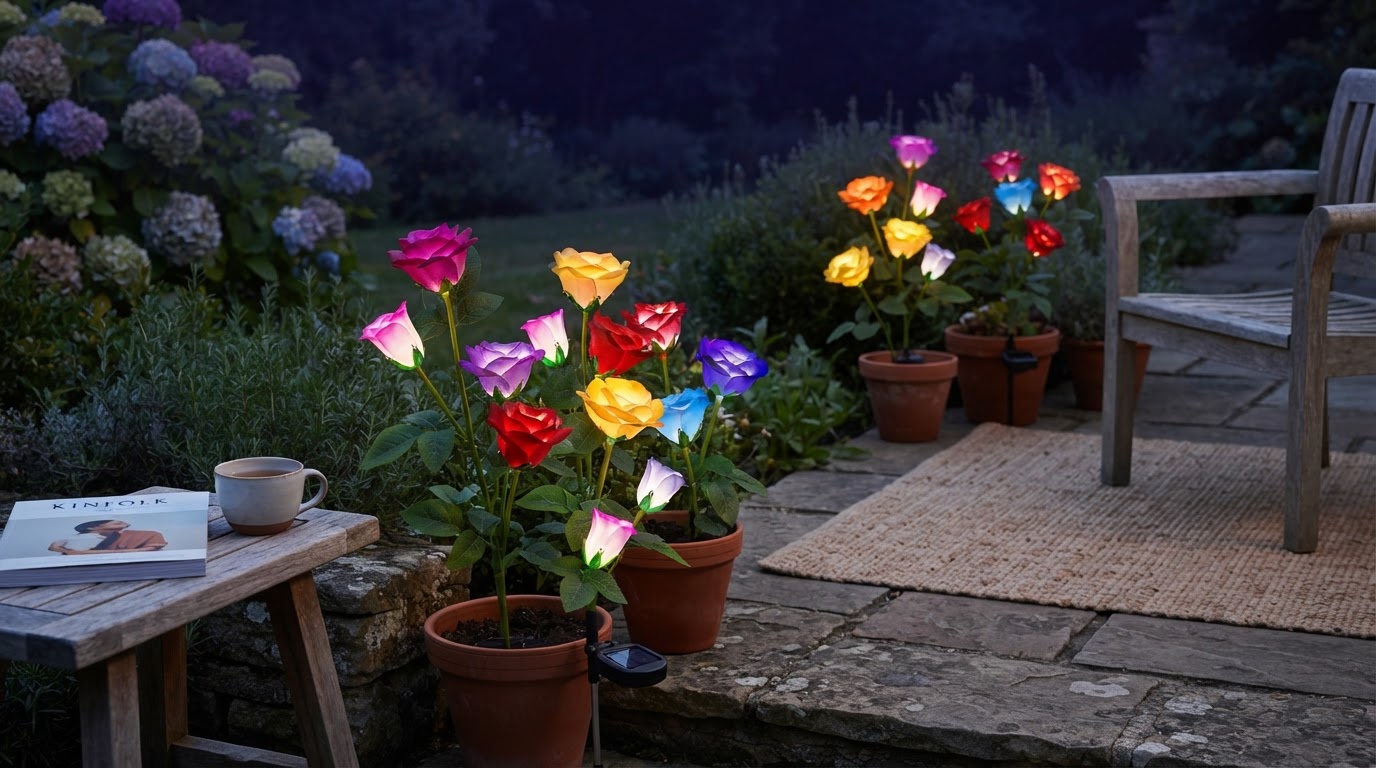 How long do solar Glow Roses stay lit each night?