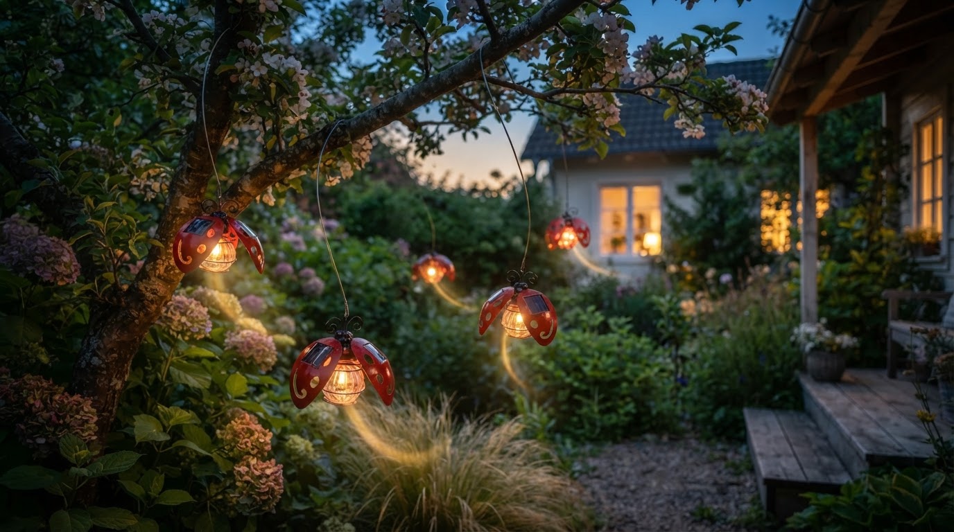 How do Solar Beetle Swinging Lights work in the garden?