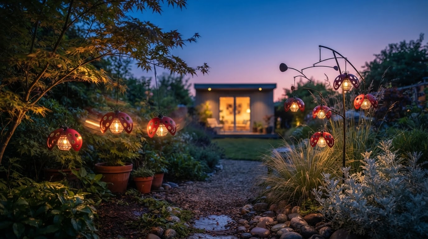 Solar Beetle Swinging Lights in Kinetic Garden Landscapes