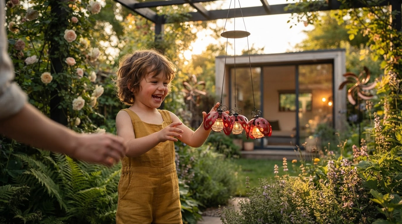 Solar Beetle Swinging Lights and Kinetic Garden Motion