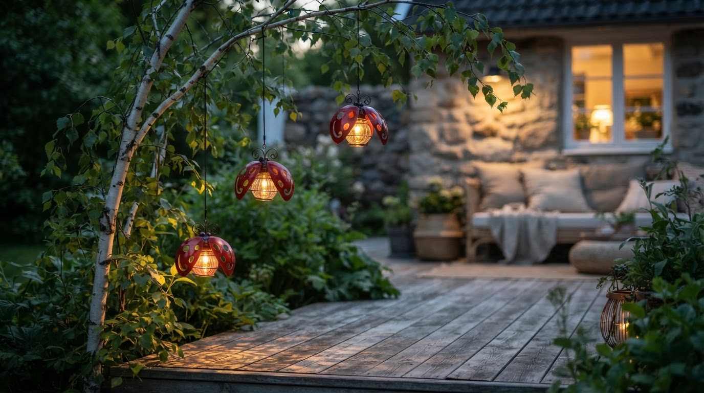 Solar Beetle Swinging Lights and Garden Ornament Trends