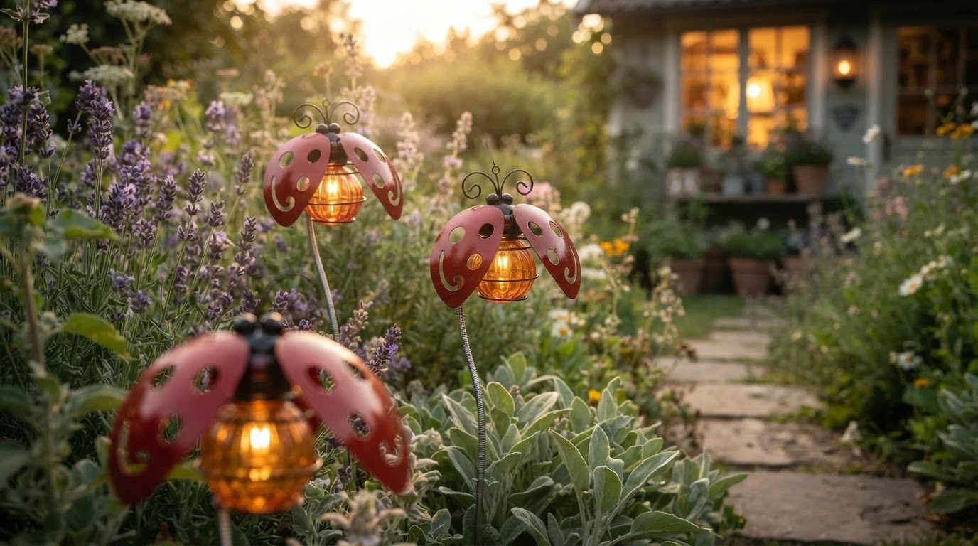 How do Solar Beetle Swinging Lights work as garden stakes?