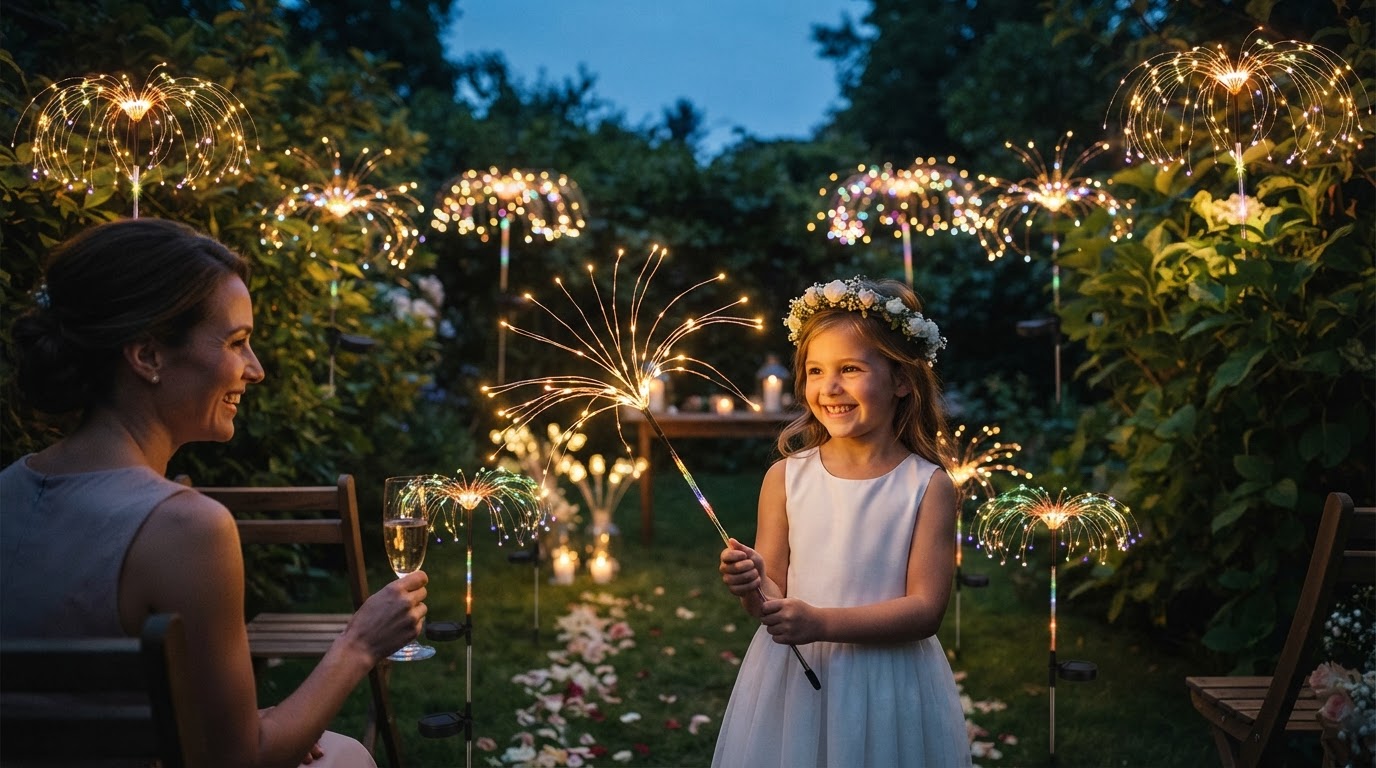 DIY Backyard Wedding Lighting with Solar Firework Lights