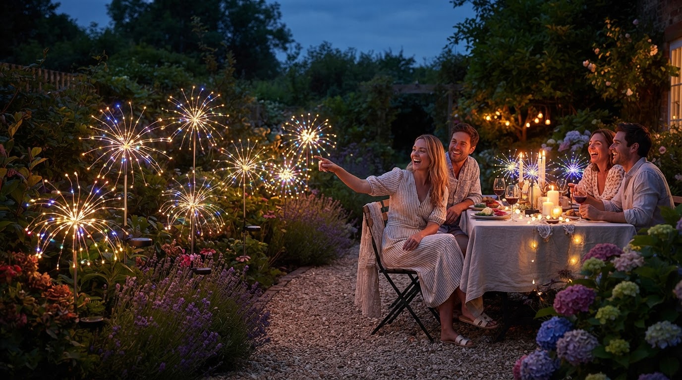 How do I use Solar Firework Light for garden party decor?