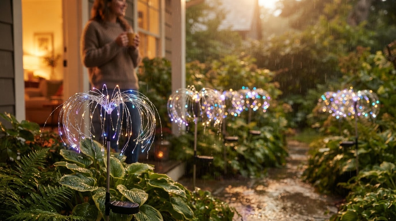 How do Solar Firework Light fixtures handle outdoor rain?