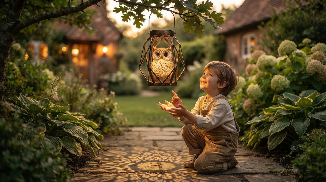Solar Owl Light Placement for Hanging Lanterns