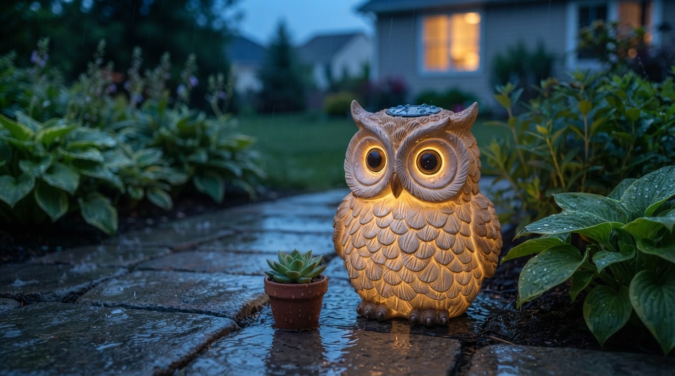 How do Solar Owl Light fixtures function in wet weather?