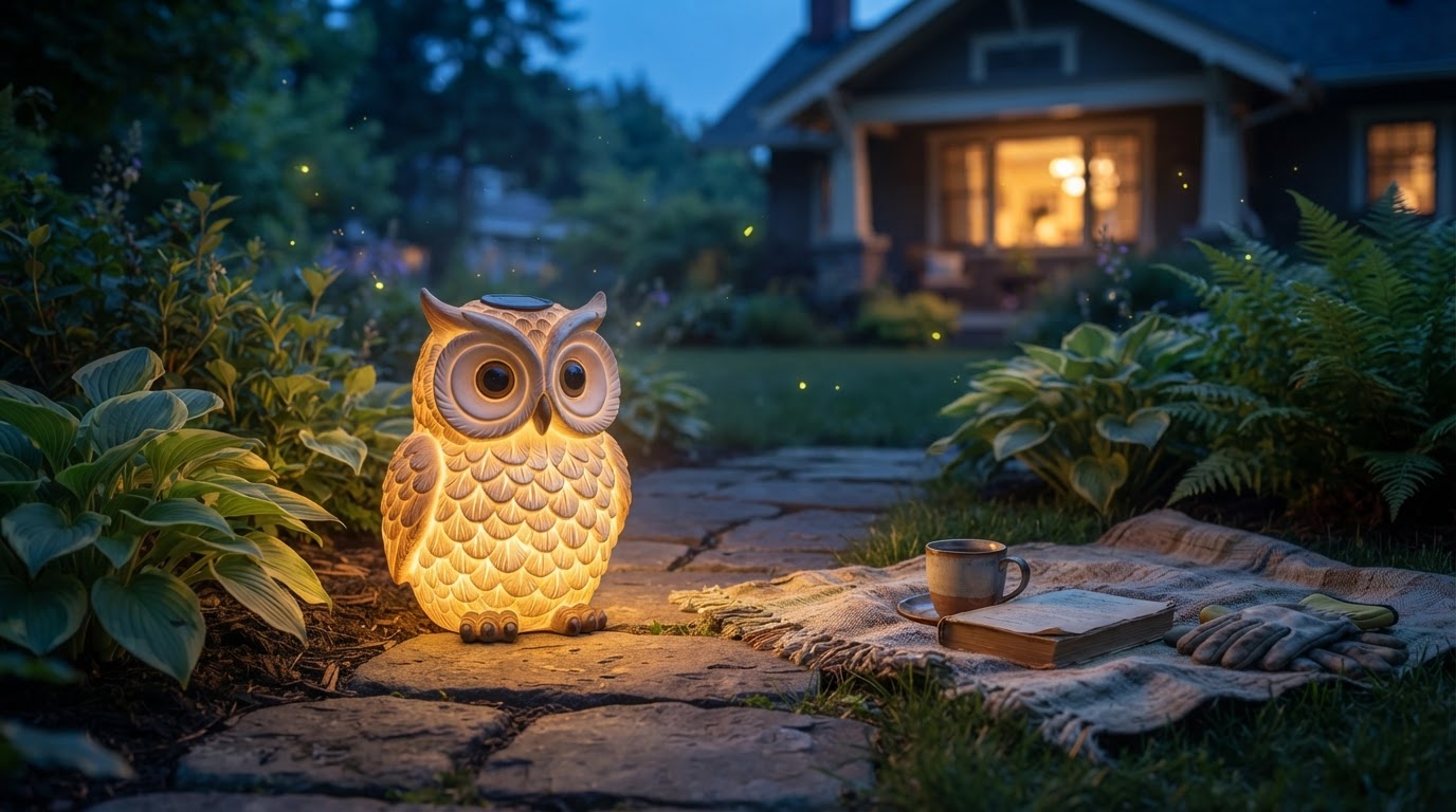 How long does a Solar Owl Light figurine last at night?