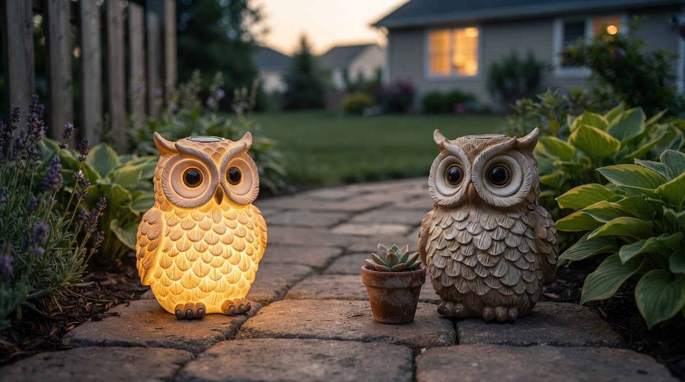 Solar Owl Light Performance in Resin Garden Art