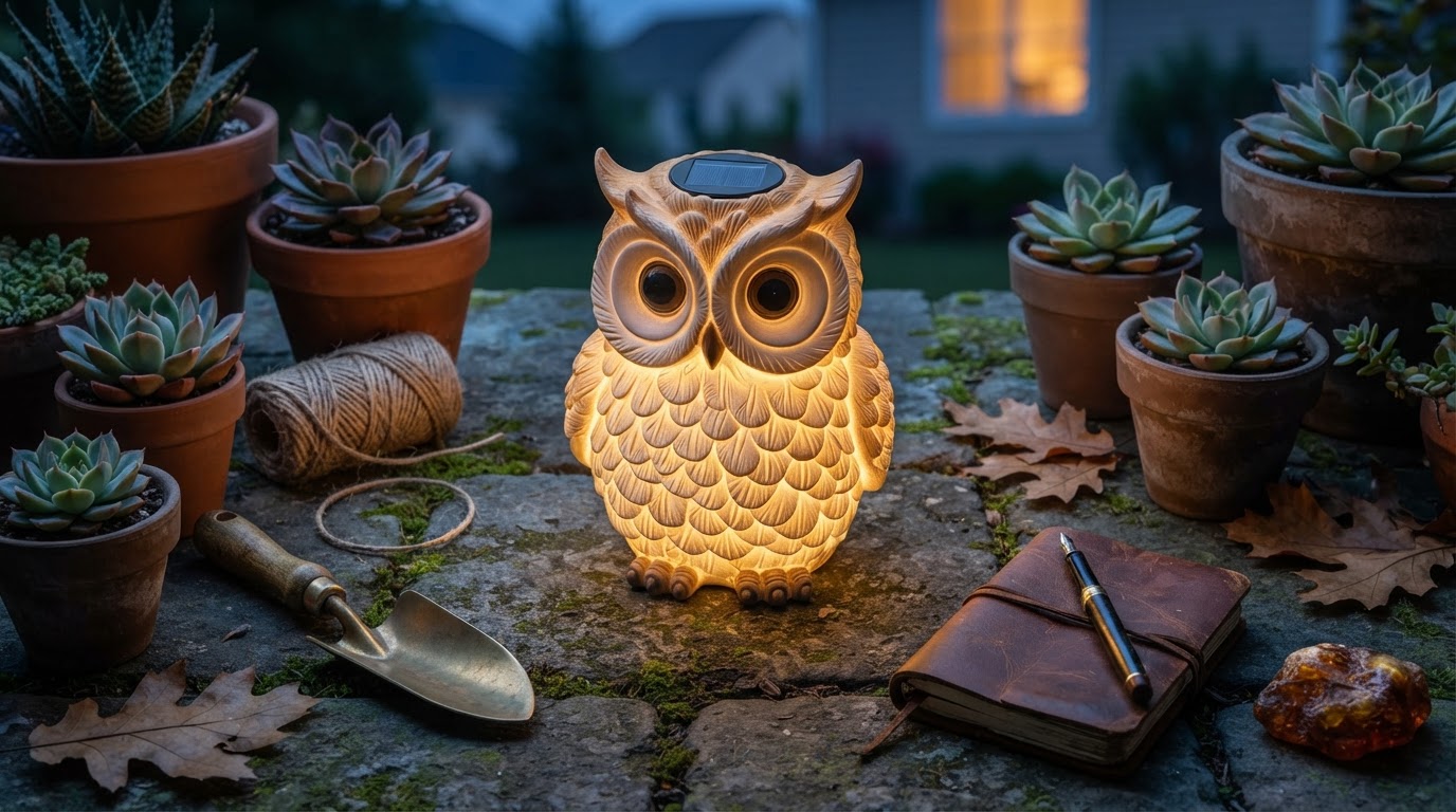 Solar Owl Light Performance in Resin Garden Decor