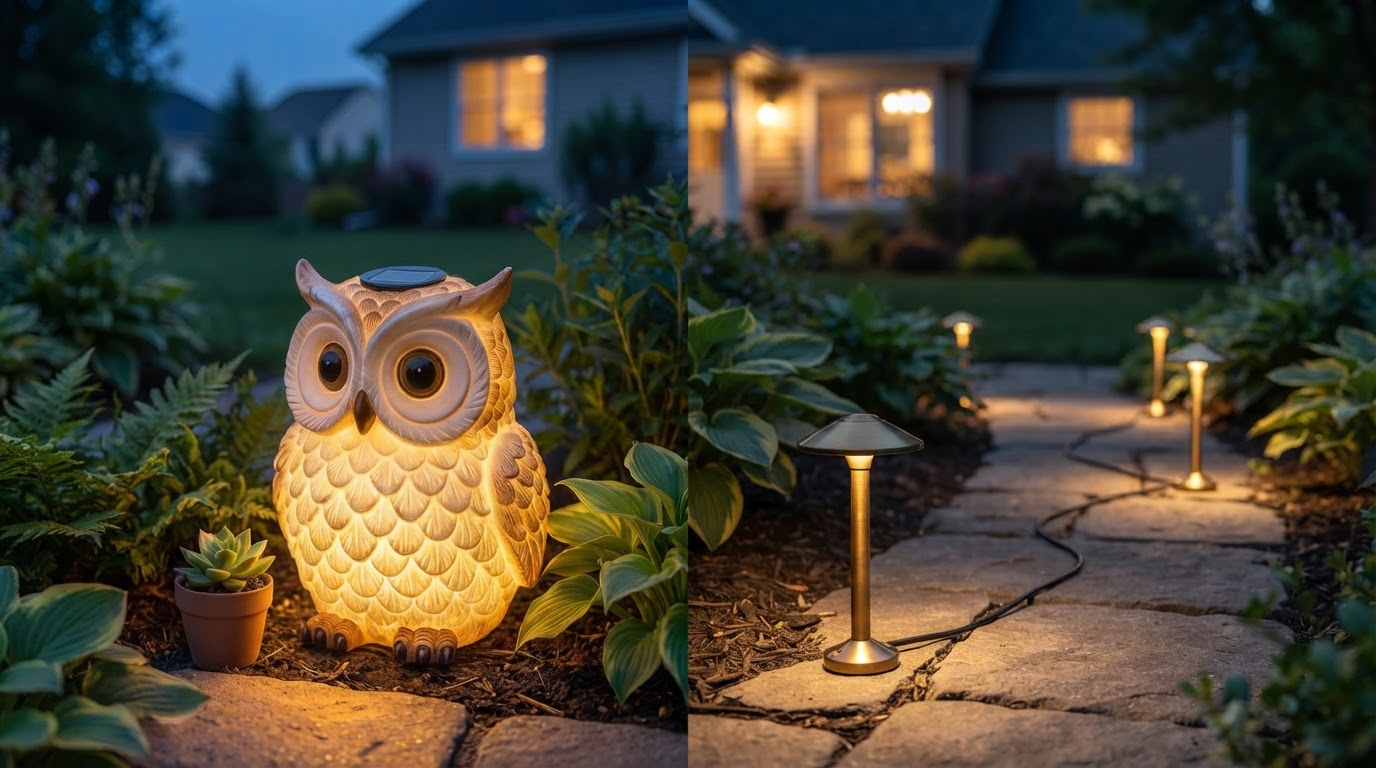 Solar Accent Statues vs. Hardwired Garden Lights