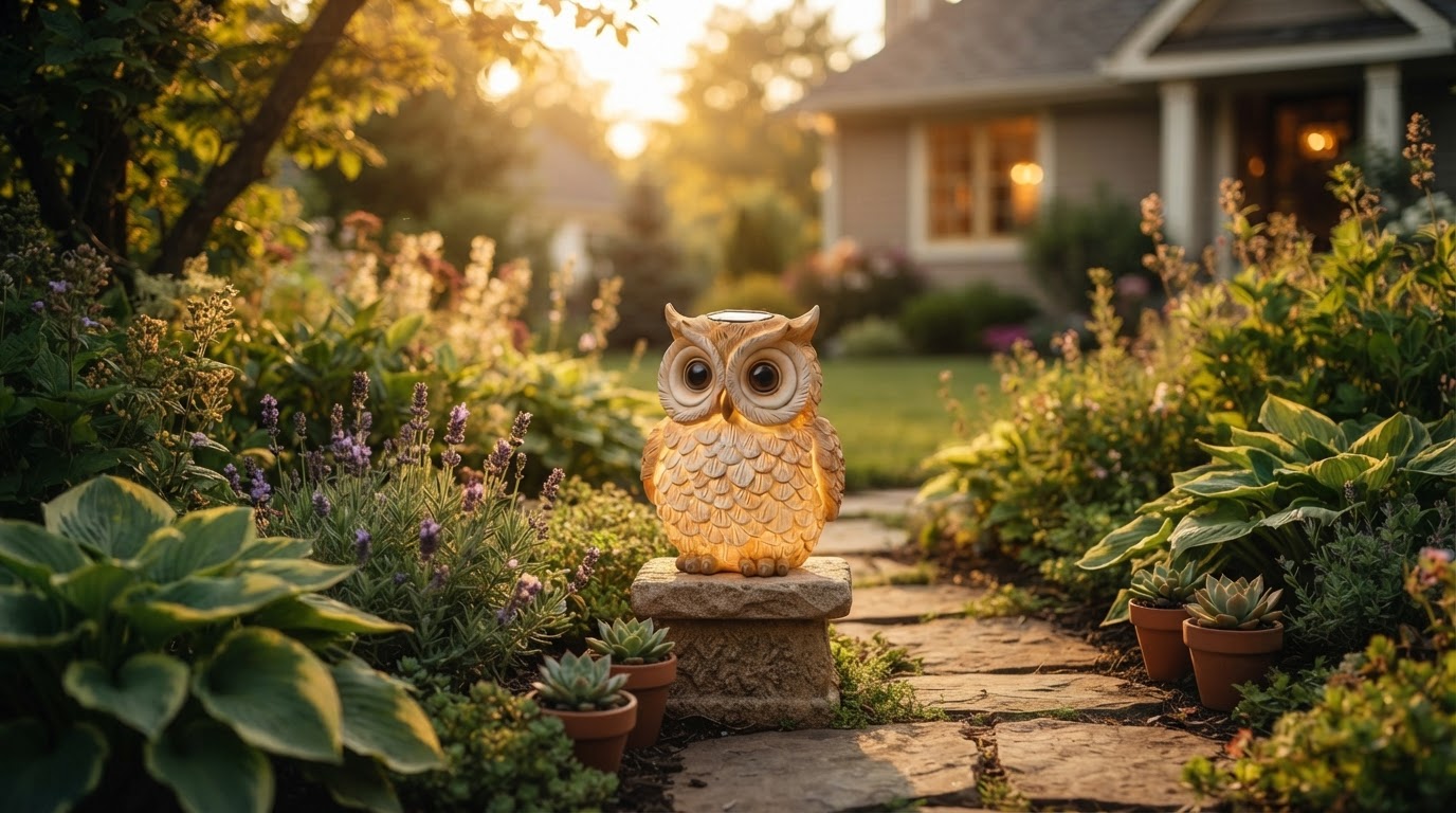 How does Solar Owl Light improve landscape decor?