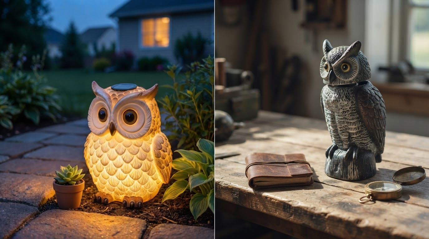 Solar Owl Light Standards for Realistic Garden Decoys