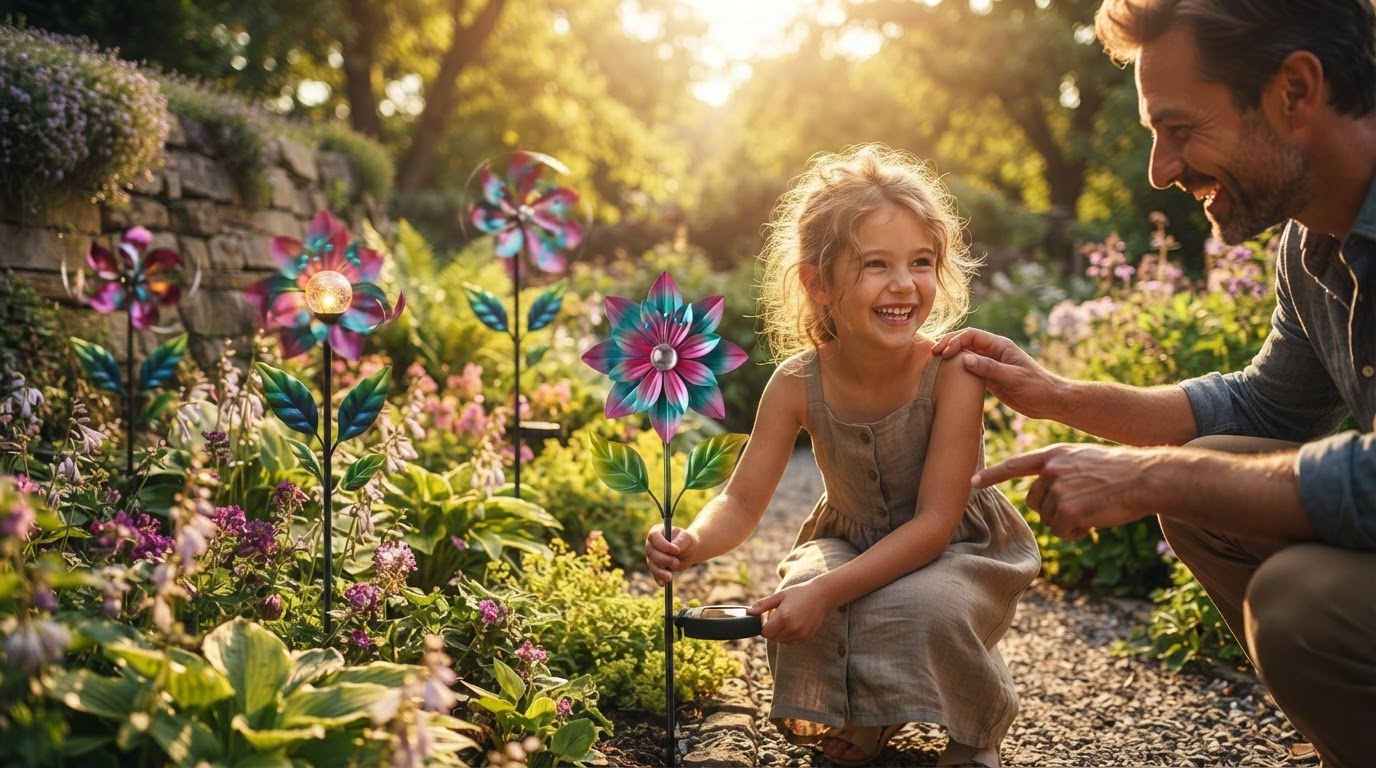 How do I install Solar Windmill Stakes for my garden?