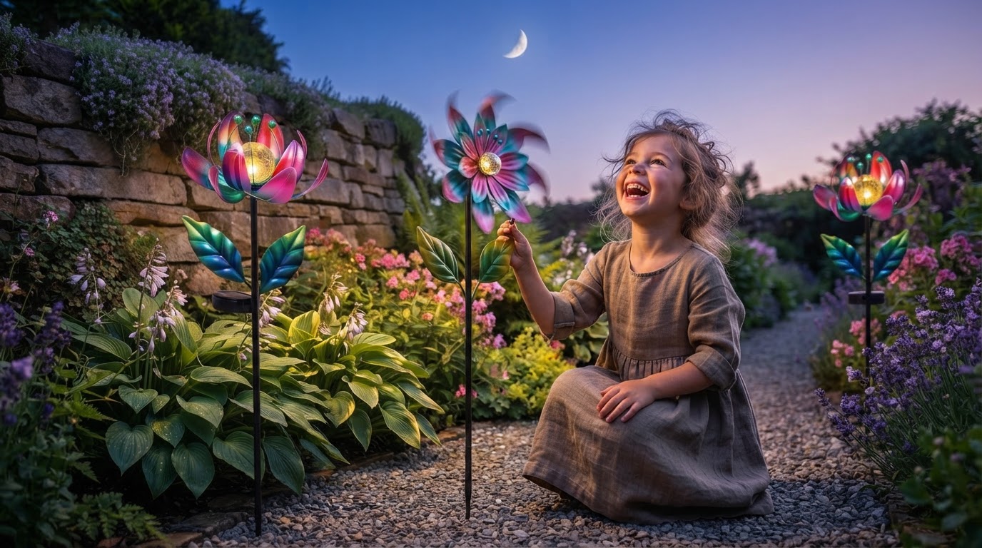 How to style Solar Windmill Stakes for garden decor?