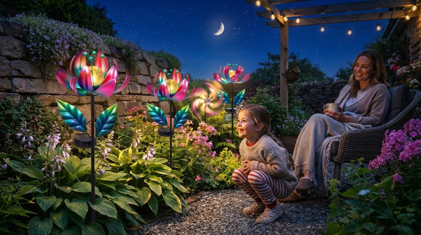 Installing Solar Windmill Stakes for Evening Garden Ambience