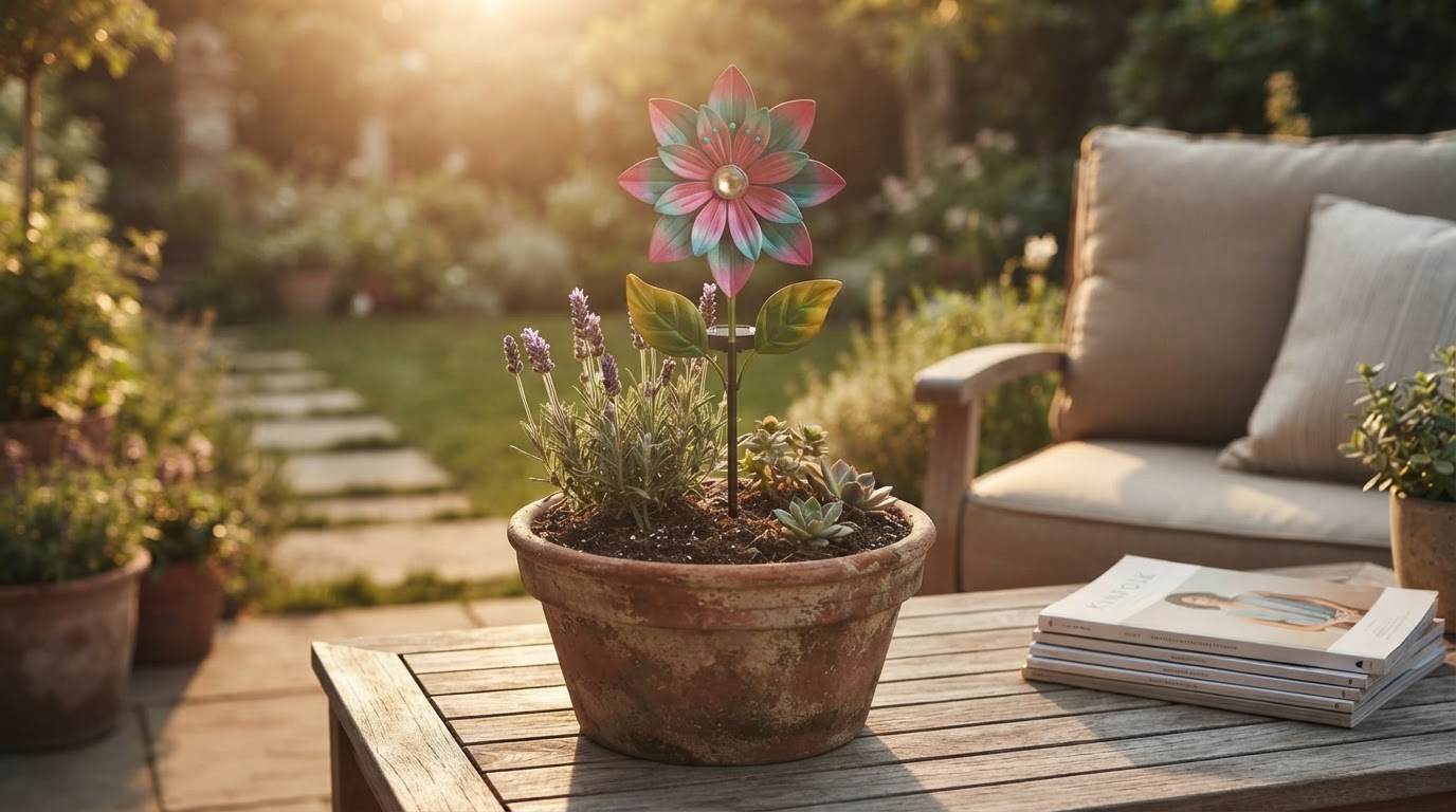 Can a small solar windmill stake fit in a flower pot?