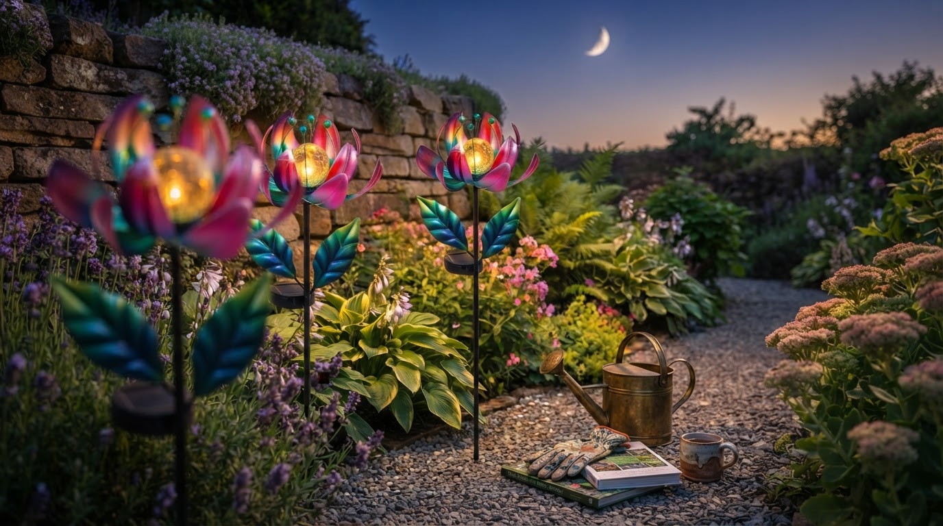 Solar Windmill Stakes for Kinetic Garden Illumination