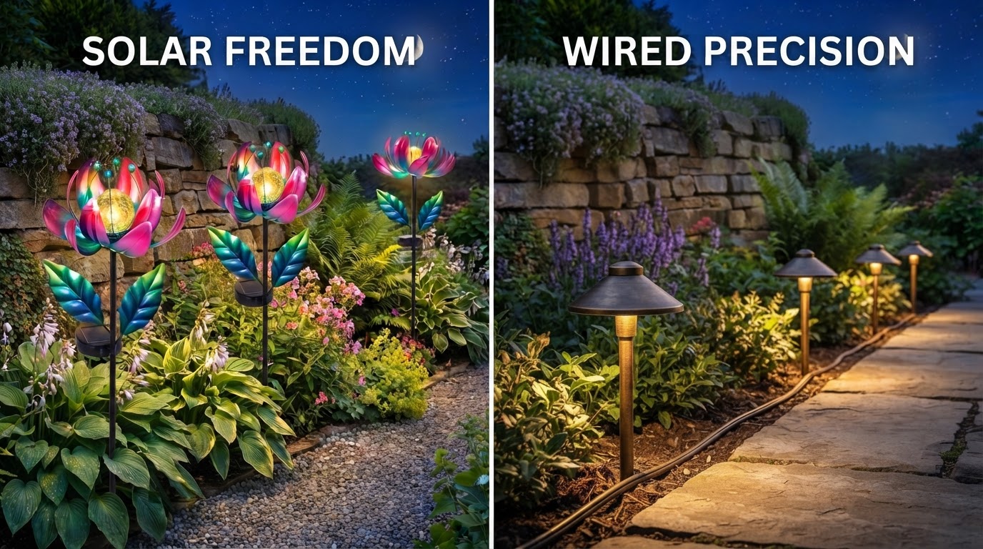 Solar Windmill Stakes vs. Traditional Wired Garden Lighting