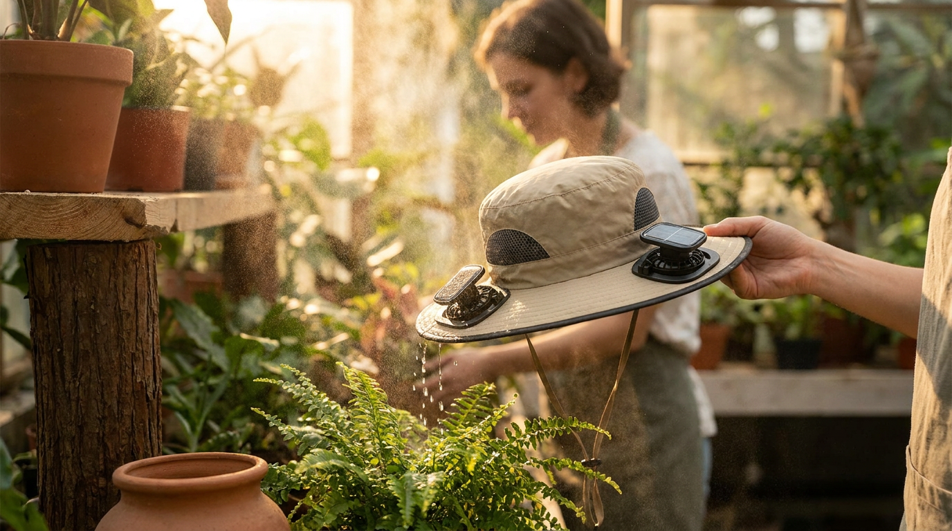 How does an evaporative cooling sun hat work in humidity?