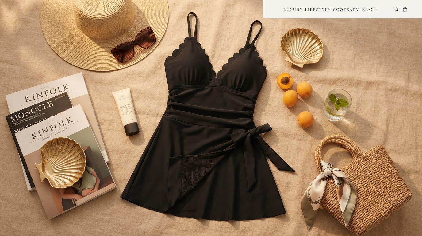 How does a Tummy Control Swim Dress shape the midsection?