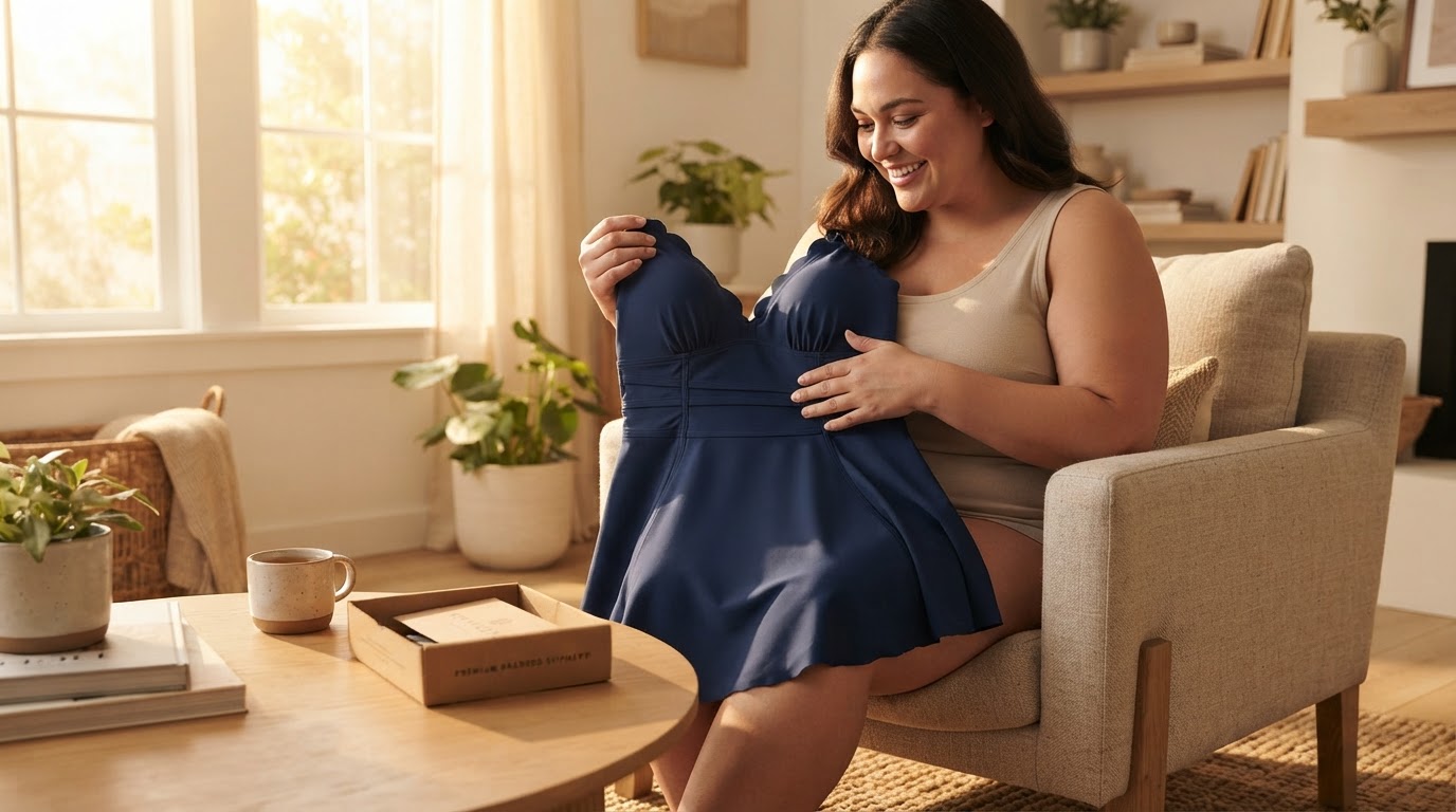 How does a Plus Size Tummy Control Swim Dress work?
