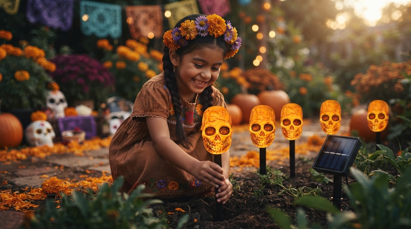 Integrating Solar Skull Stakes into Day of the Dead Garden Decor