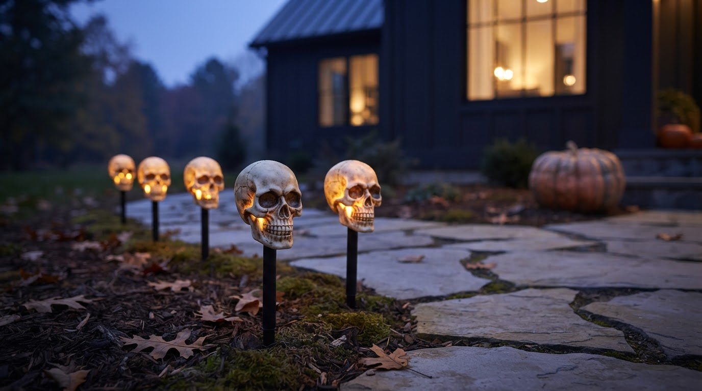 Solar Skull Stakes for Halloween Pathway Lighting