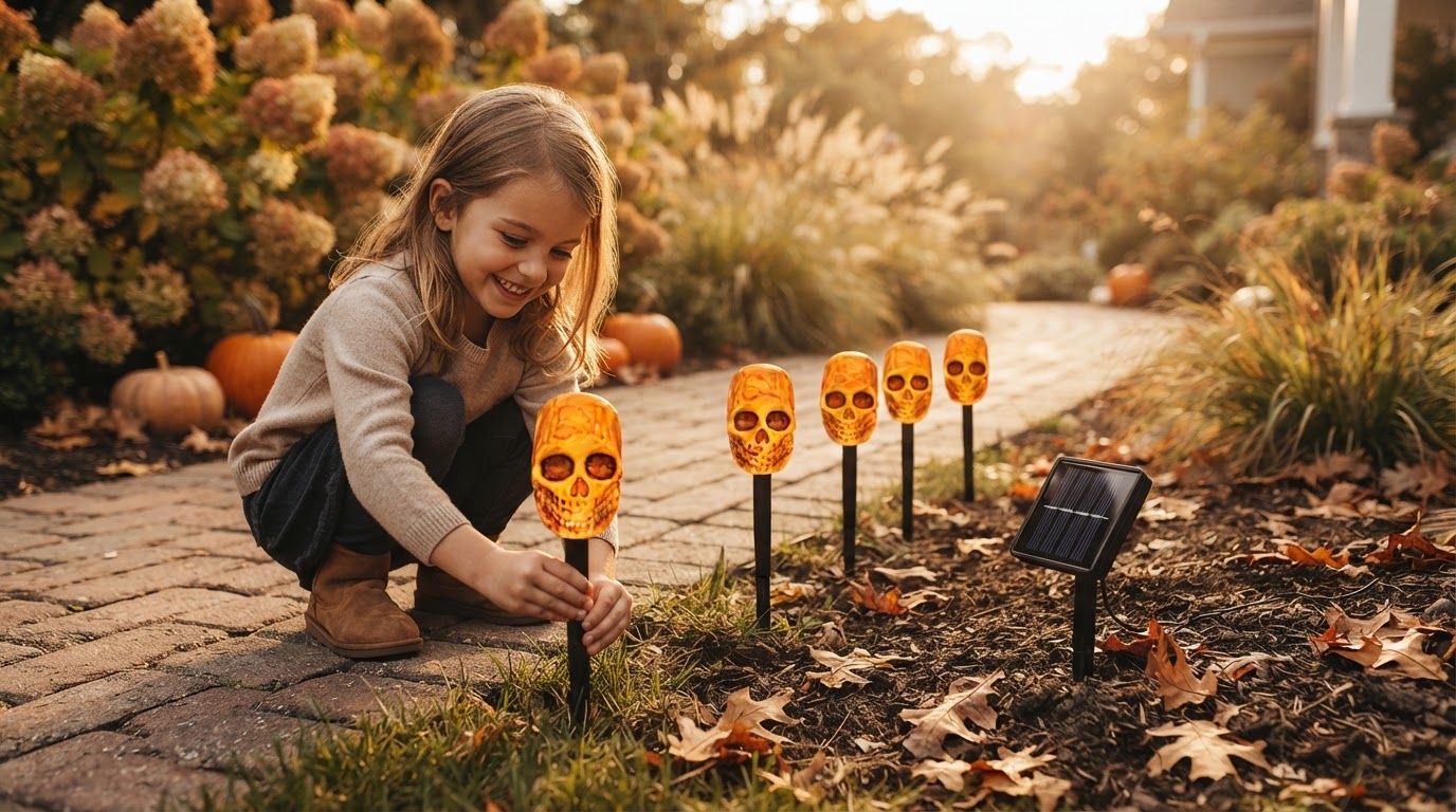 How do I set up solar powered skull path markers?