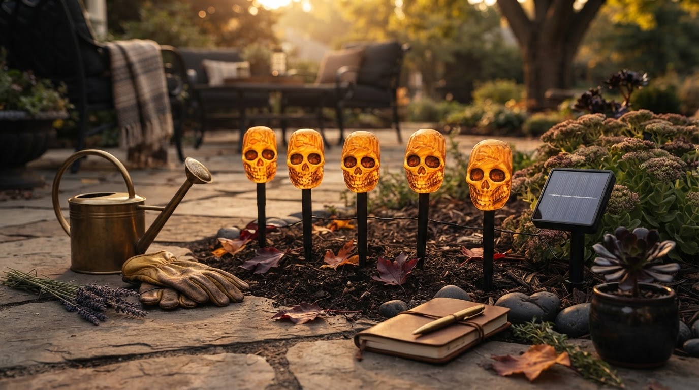 Solar Skull Stakes for Sustainable Gothic Landscapes