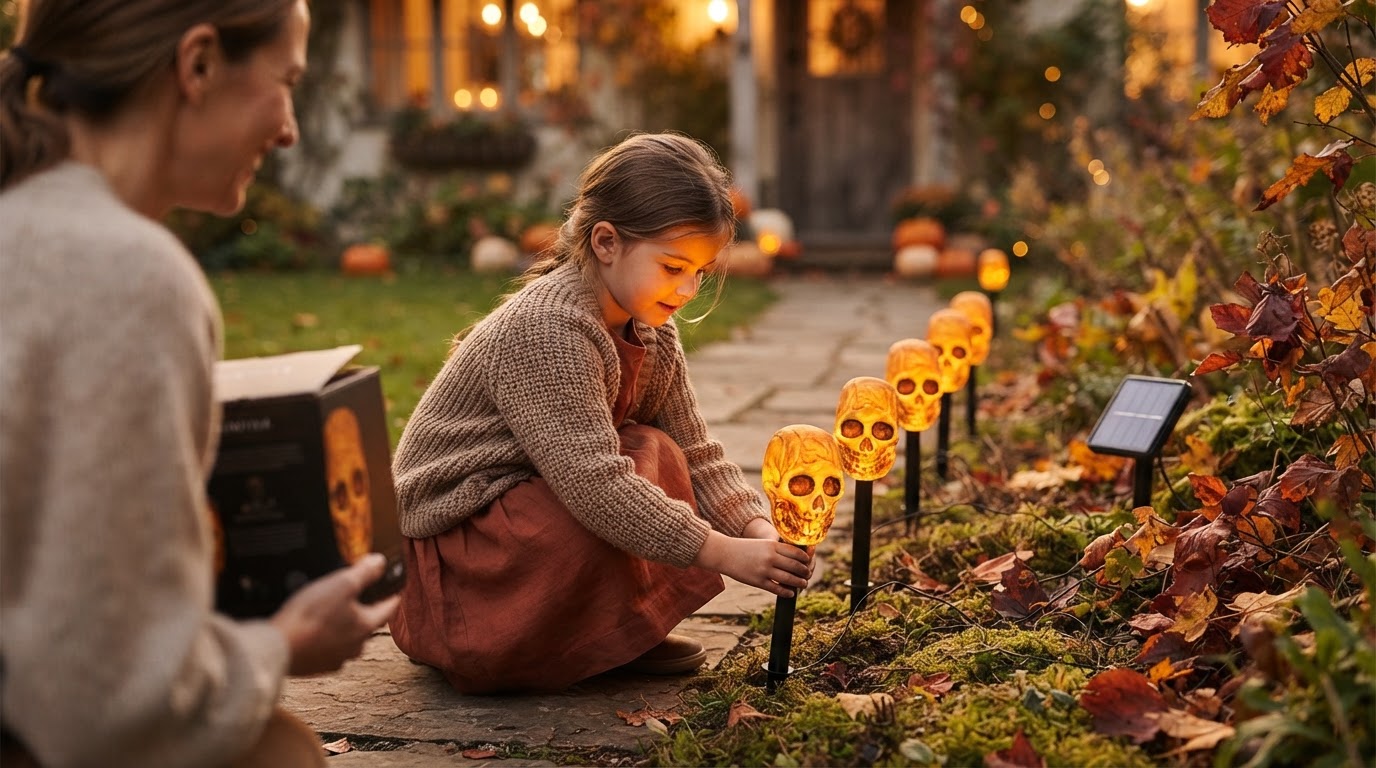 4-Step Setup for Solar Skull Stakes Path Lighting