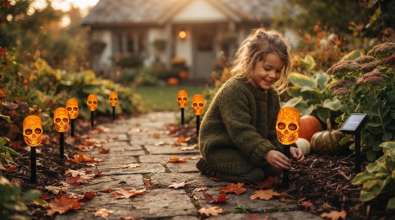 Solar Skull Stakes Layout for Spooky Garden Paths