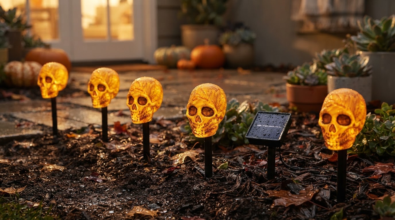 Are Solar Skull Stakes waterproof for seasonal outdoor use?