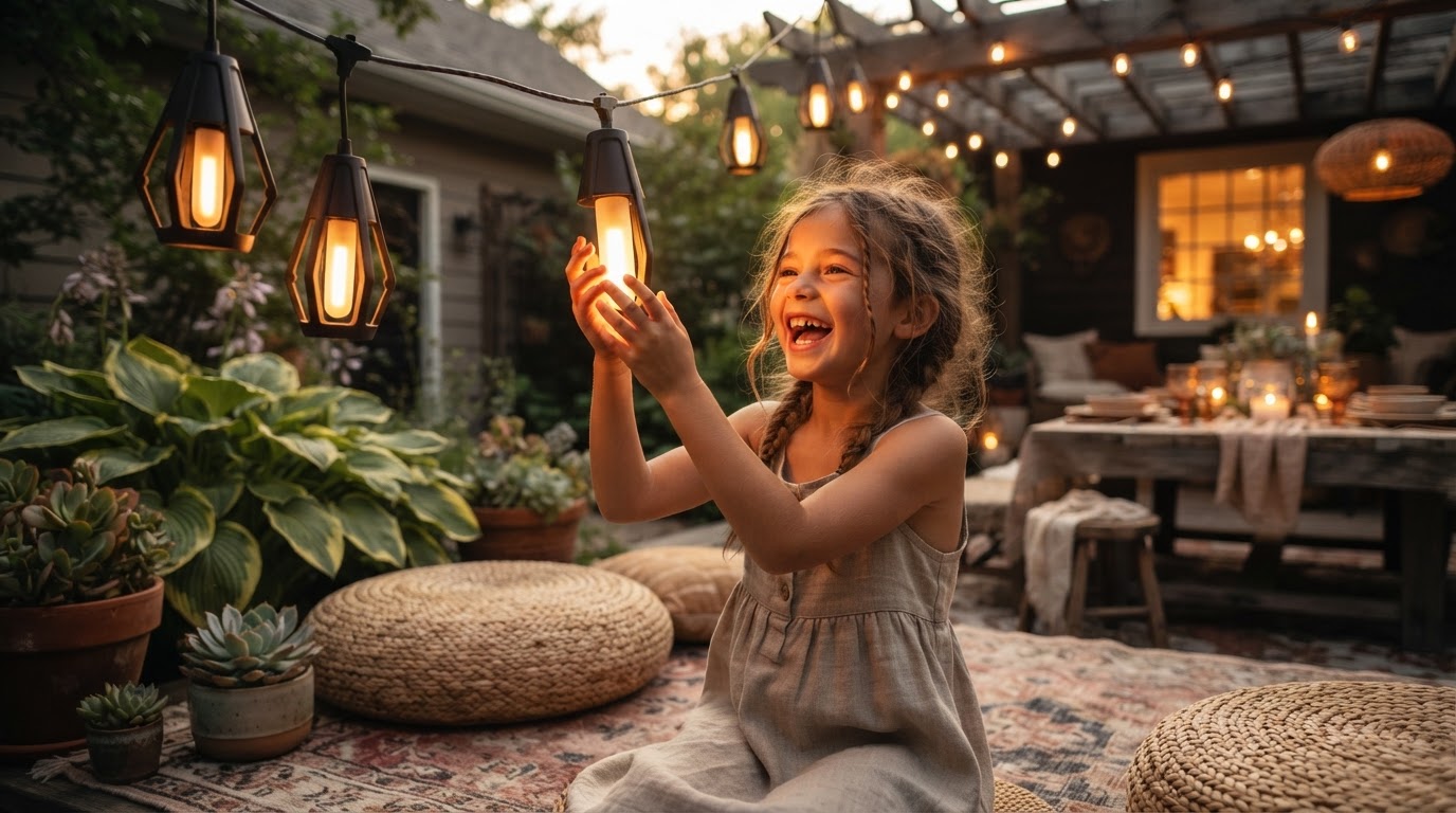 Cozy Patio Ambience With SolarFlame String Lights