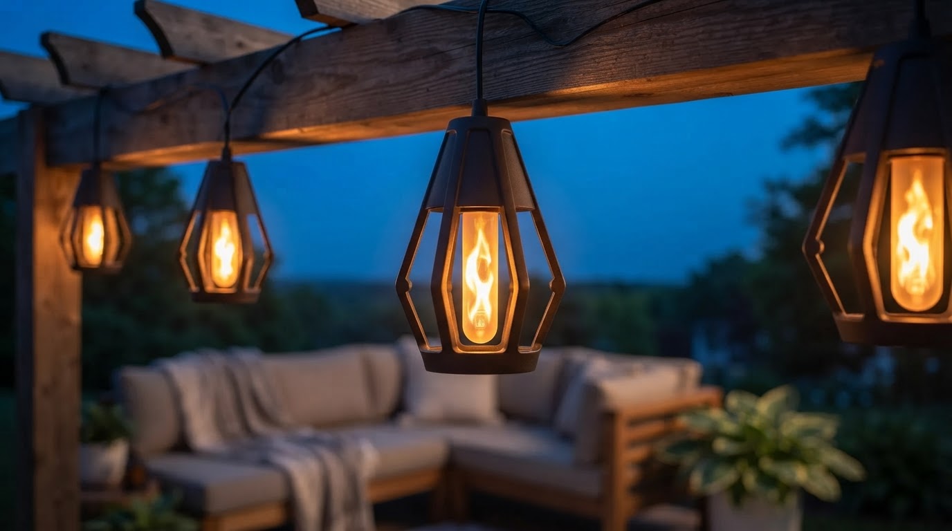 How do SolarFlame String Lights simulate realistic flames?