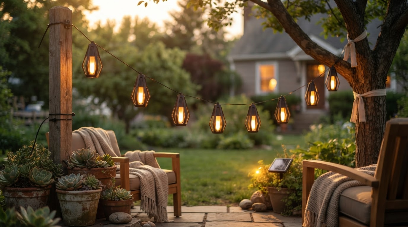 How to Hang Solar String Lights on Your Patio Without Drilling