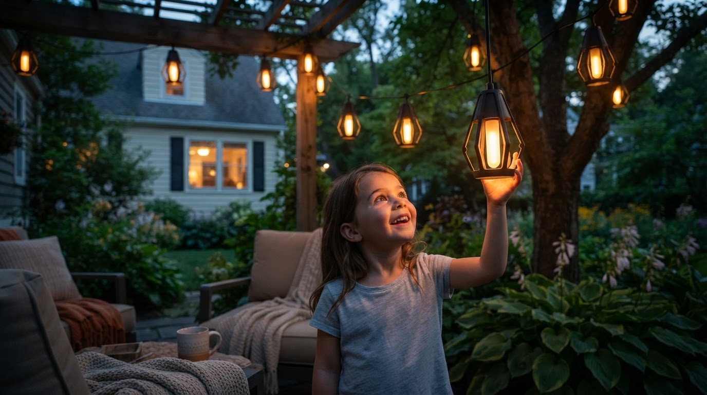 Installing SolarFlame String Lights for Evening Ambiance