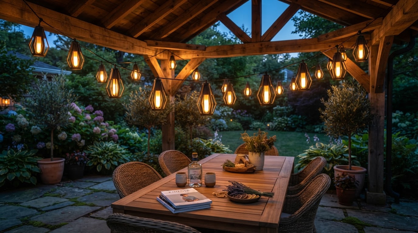 SolarFlame String Lights for Gazebo Lighting Projects