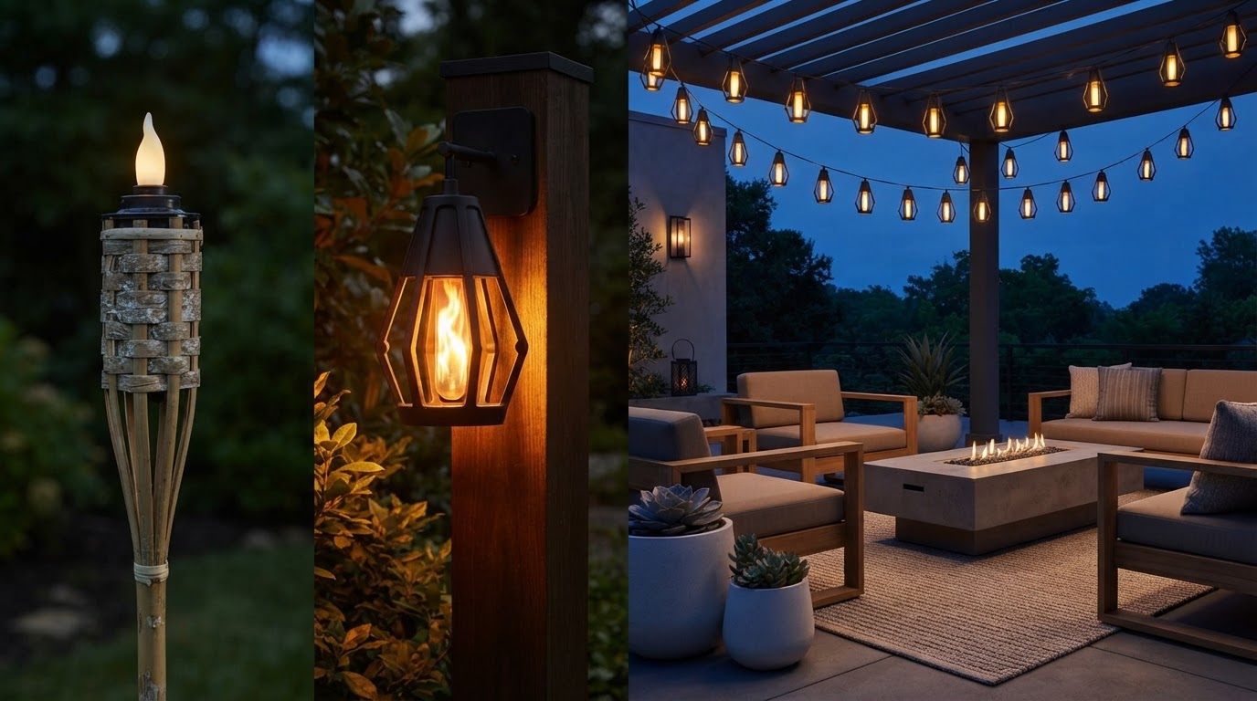 SolarFlame String Lights as Modern Tiki Torch Replacements