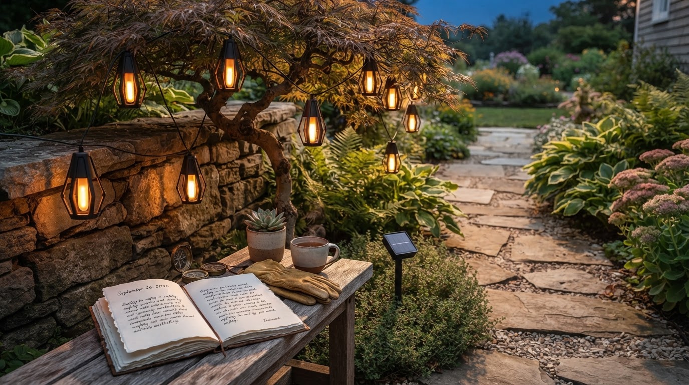 SolarFlame String Lights for Natural Garden Pathways