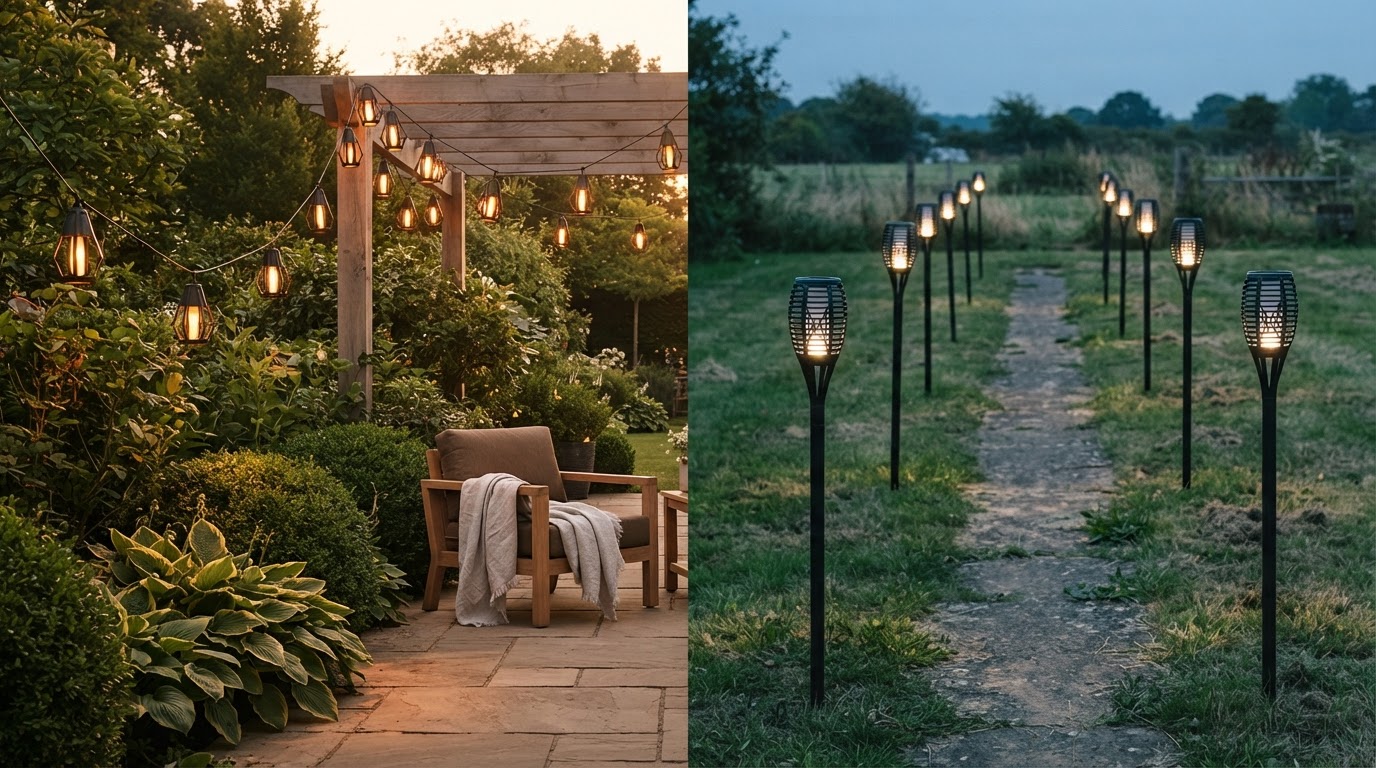 SolarFlame String Lights vs Standard Solar Torch Sets
