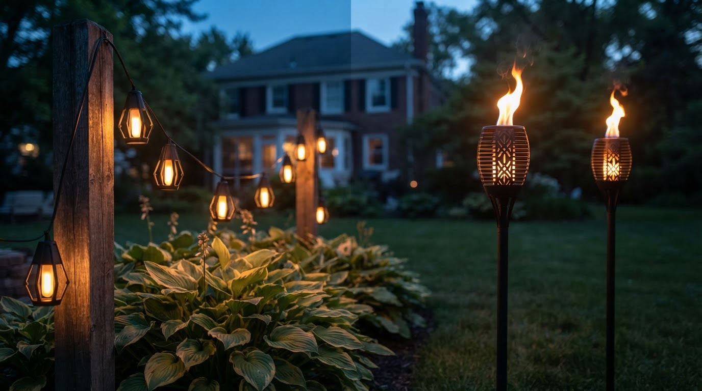 SolarFlame String Lights vs Traditional Solar Tiki Torches