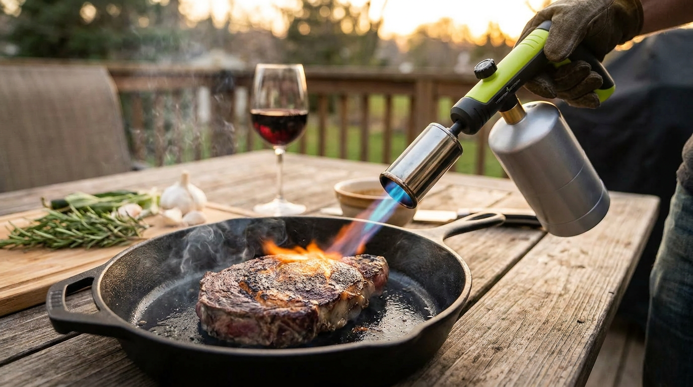 Why use the Adjustable Propane Cooking Flame Torch for steak?