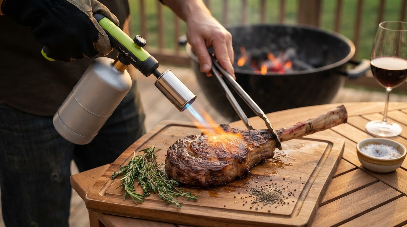 How does the Adjustable Propane Cooking Flame Torch work?